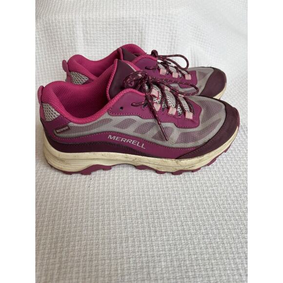 Merrell Moab Speed Low Waterproof Shoes Sz 5 M Girls Kids Hiking Sneaker Pink - Picture 1 of 8